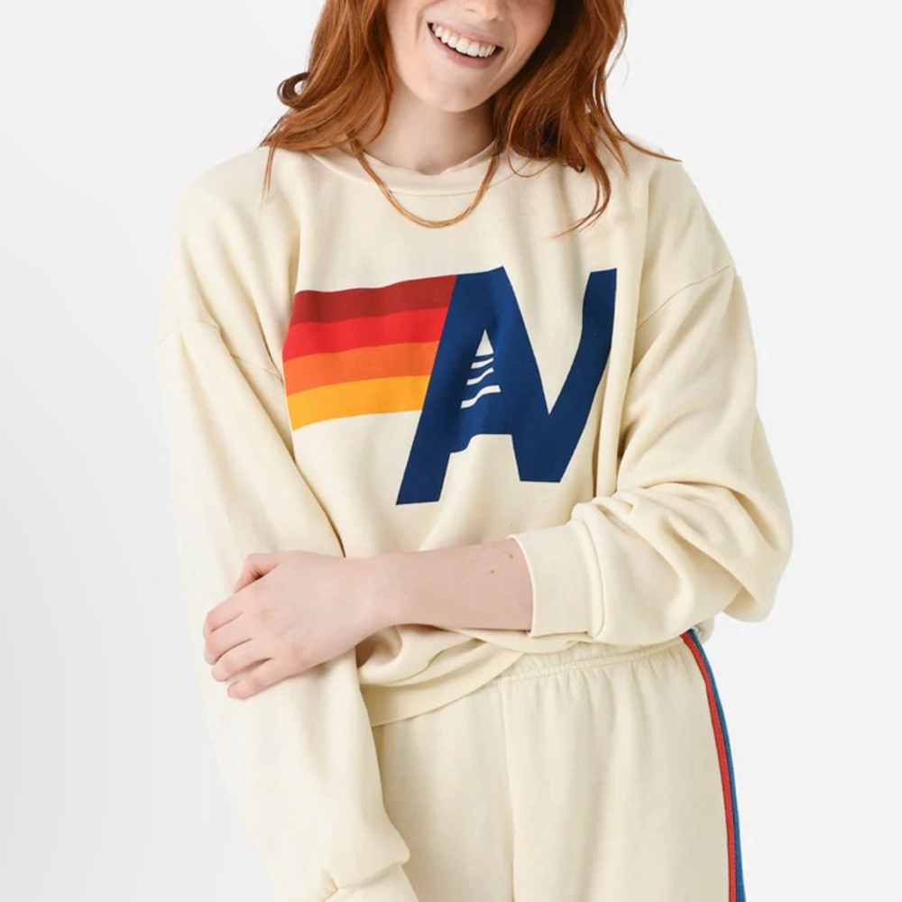 BRAND NEW white aviator nation women’s logo relaxed crew sweatshirt